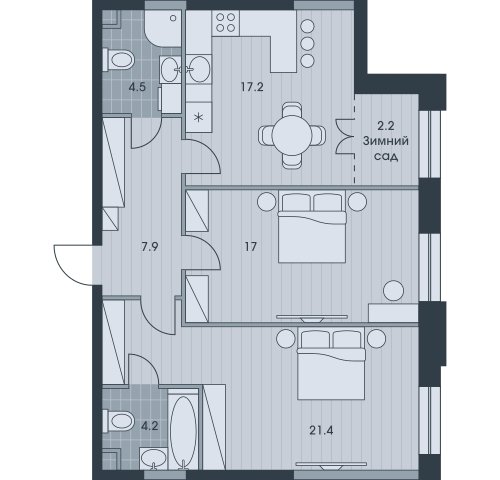 3-комнатная квартира без отделки, 74 м2, 17 этаж, дом сдан, ЖК EVER, корпус 2 - объявление 2344834 - фото №1
