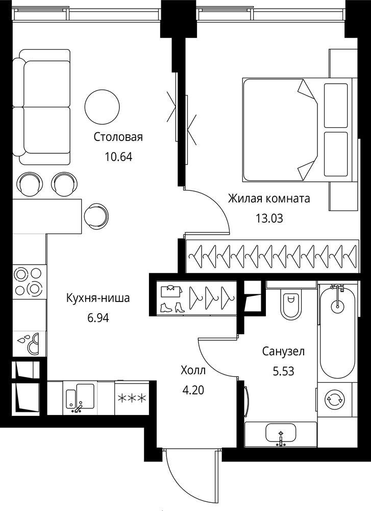 1-комнатная квартира с частичной отделкой, 40.34 м2, 11 этаж, сдача 3 квартал 2026 г., ЖК City Bay, корпус North Ocean 6 - объявление 2332268 - фото №1