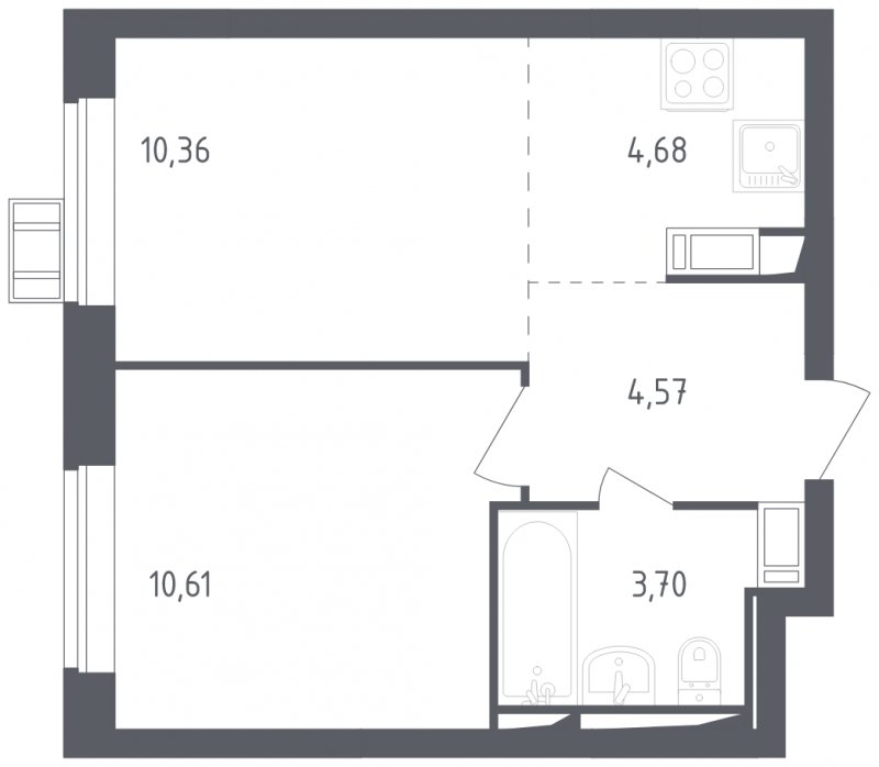 2-комнатная квартира с полной отделкой, 33.92 м2, 13 этаж, сдача 3 квартал 2023 г., ЖК Томилино Парк, корпус 4.1 - объявление 1570464 - фото №1