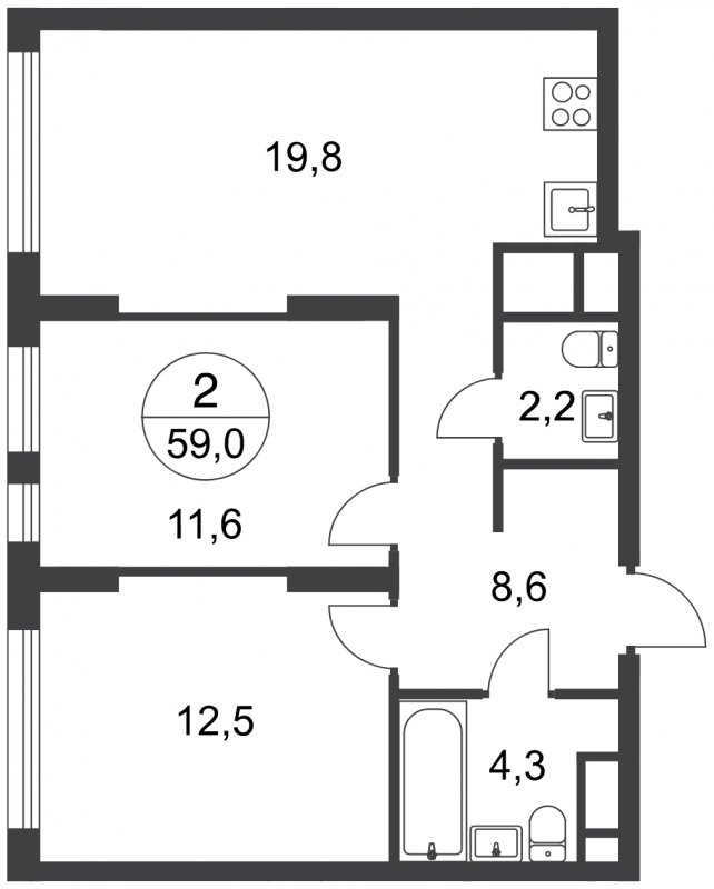 2-комнатная квартира с полной отделкой, 59 м2, 4 этаж, сдача 3 квартал 2025 г., ЖК город-парк Переделкино Ближнее, корпус 17-3 - объявление 2330302 - фото №1
