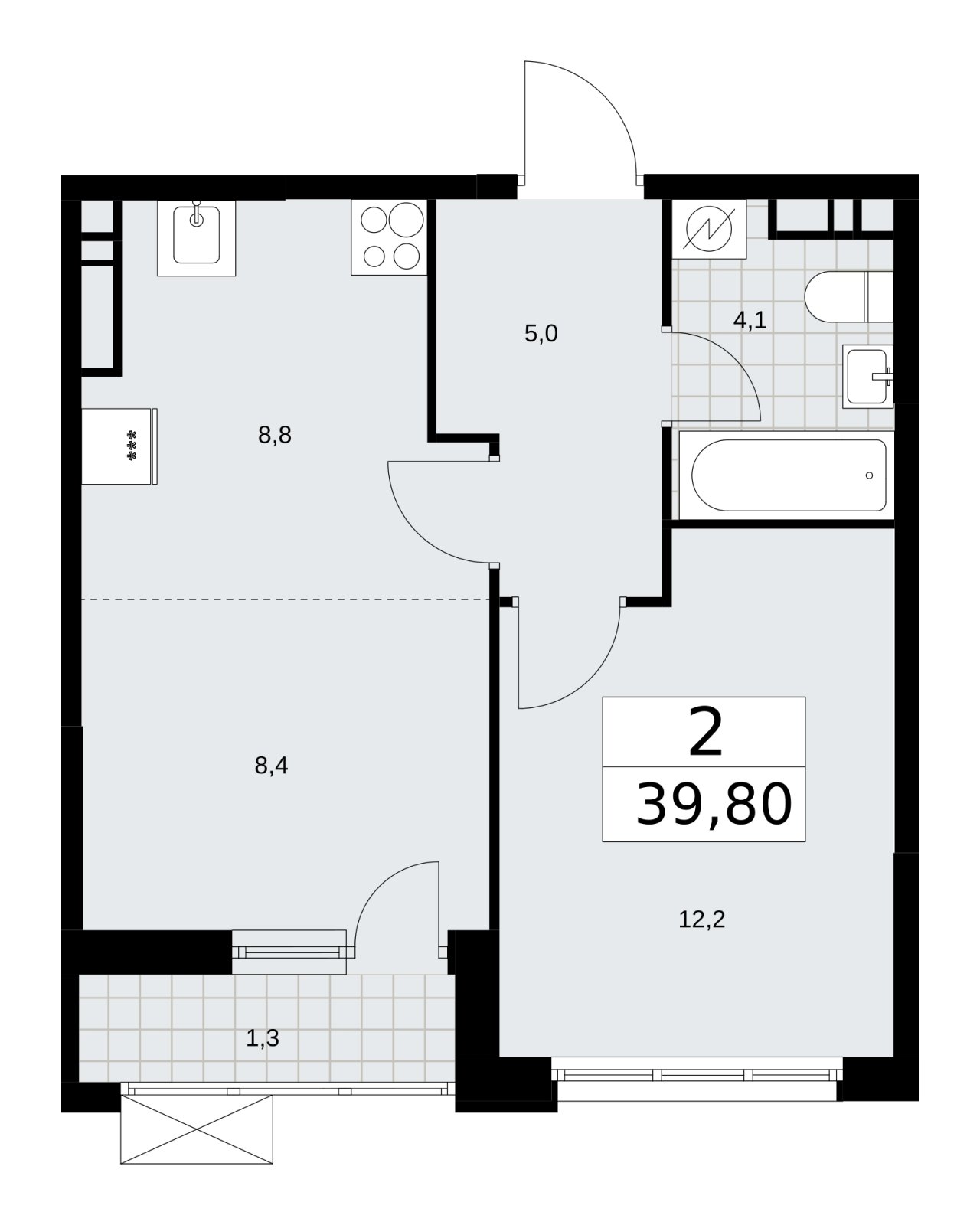 2-комнатная квартира (евро) без отделки, 39.8 м2, 10 этаж, сдача 3 квартал 2025 г., ЖК Скандинавия, корпус 28.1 - объявление 2201827 - фото №1
