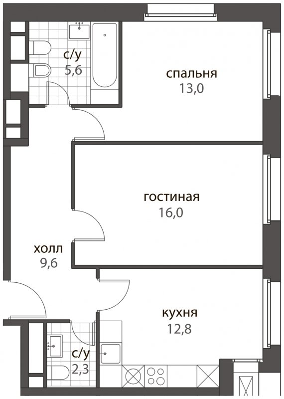2-комнатная квартира без отделки, 59.3 м2, 9 этаж, дом сдан, ЖК HomeCity, корпус 3 - объявление 1528381 - фото №1
