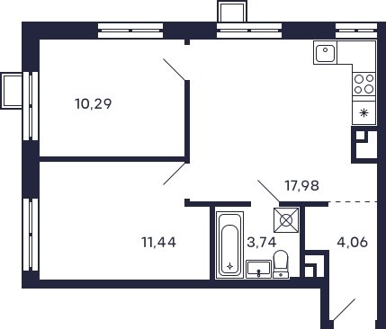 2-комнатная квартира с частичной отделкой, 47.51 м2, 22 этаж, сдача 2 квартал 2026 г., ЖК Квартал Тетрис, корпус С-2.2 - объявление 2277209 - фото №1