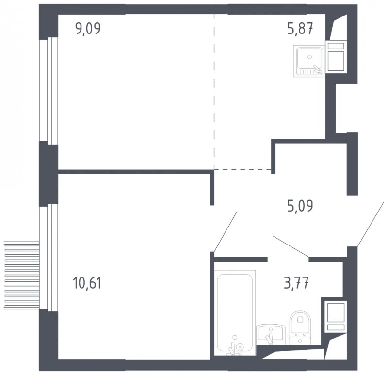 2-комнатная квартира с полной отделкой, 34.43 м2, 2 этаж, сдача 3 квартал 2023 г., ЖК Мытищи Парк, корпус 2 - объявление 1568540 - фото №1