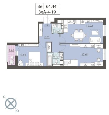 3-комнатная квартира 3 м2, 8 этаж, дом сдан, ЖК Лучи, корпус 8 - объявление 1839061 - фото №1