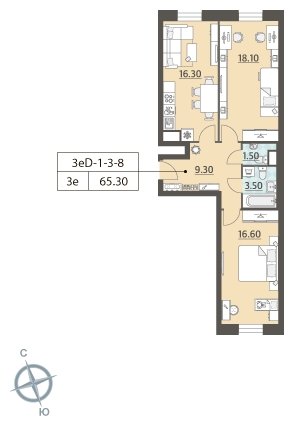 2-комнатная квартира без отделки, 65.3 м2, 11 этаж, сдача 4 квартал 2023 г., ЖК ЗИЛАРТ, корпус 14 - объявление 1947979 - фото №1