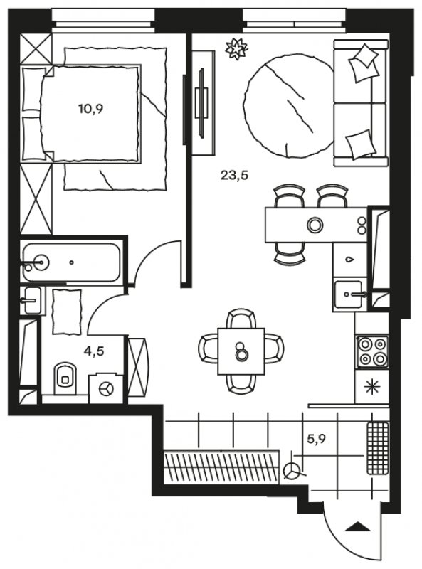 2-комнатные апартаменты без отделки, 44.8 м2, 13 этаж, дом сдан, ЖК Level Стрешнево, корпус Юг - объявление 1302592 - фото №1