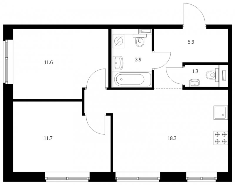 2-комнатная квартира с полной отделкой, 52.7 м2, 1 этаж, сдача 4 квартал 2023 г., ЖК Середневский лес, корпус 1.1 - объявление 1604893 - фото №1