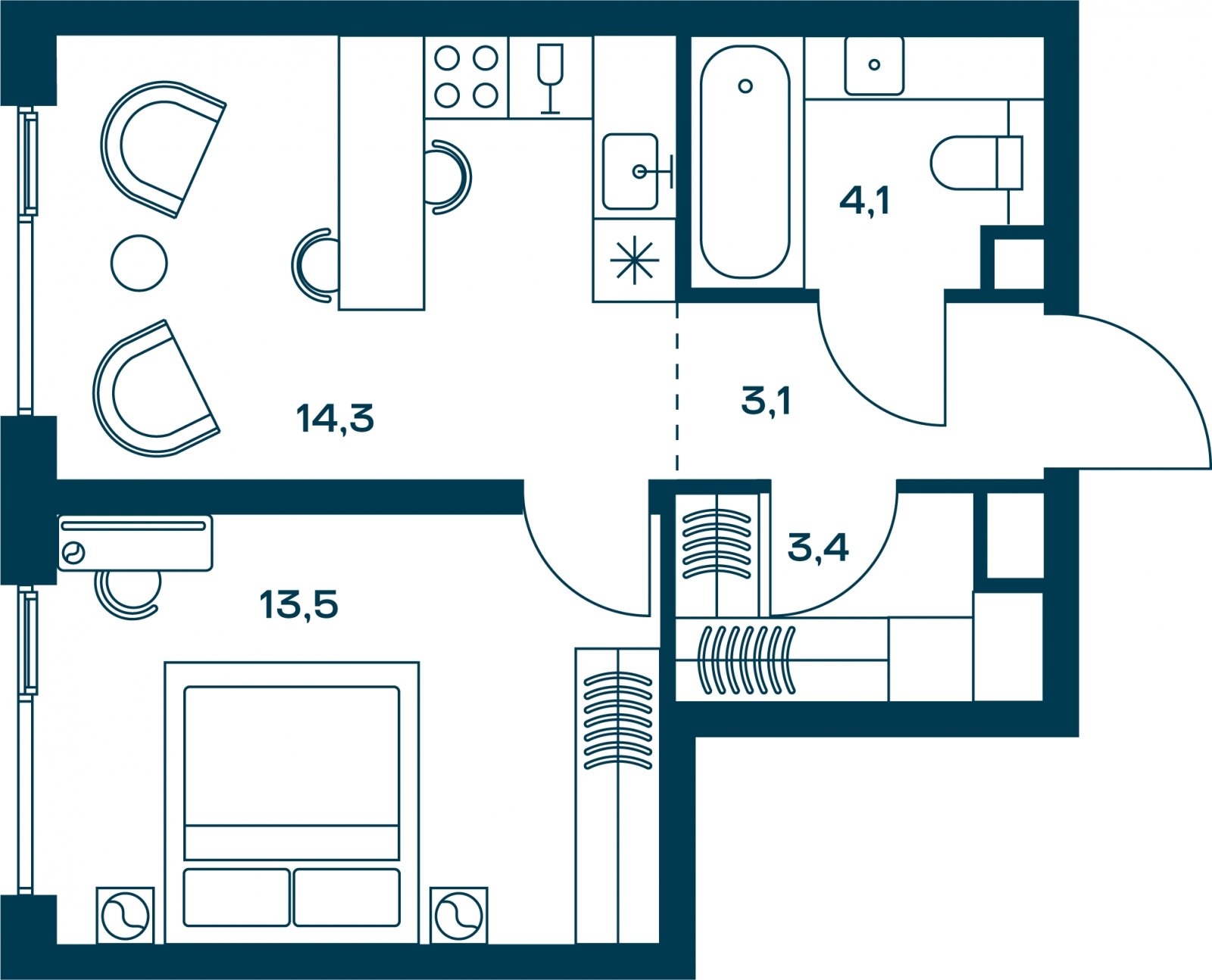 1-комнатная квартира без отделки, 38.4 м2, 5 этаж, сдача 4 квартал 2026 г., ЖК SOUL, корпус 5 - объявление 2329829 - фото №1