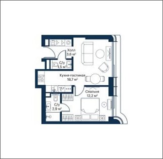 1-комнатная квартира с частичной отделкой, 38.9 м2, 14 этаж, сдача 4 квартал 2023 г., ЖК City Bay, корпус Atlantic Ocean 1 - объявление 1934703 - фото №1