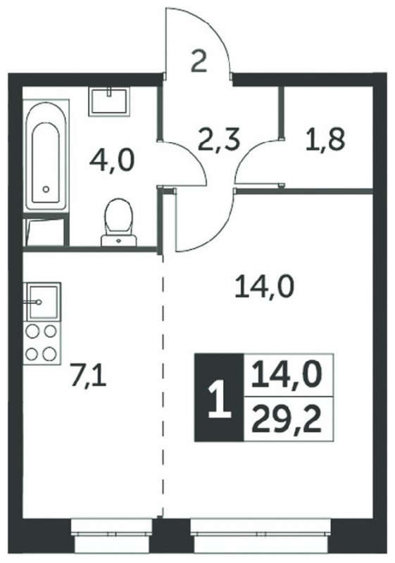 Студия с частичной отделкой, 29.6 м2, 2 этаж, сдача 4 квартал 2023 г., ЖК Датский квартал, корпус 2 - объявление 1568227 - фото №1