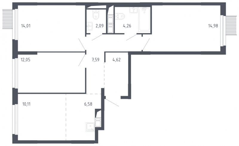 4-комнатная квартира с полной отделкой, 76.29 м2, 2 этаж, сдача 3 квартал 2023 г., ЖК Мытищи Парк, корпус 2 - объявление 1608631 - фото №1
