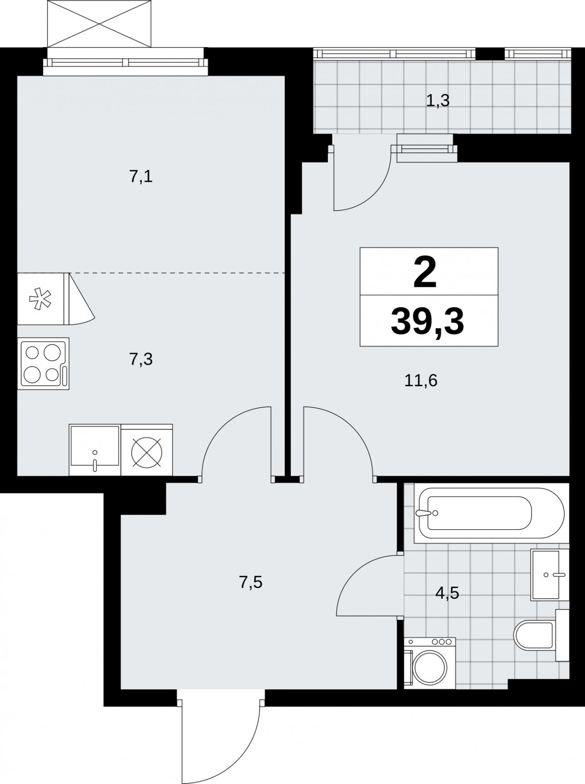 2-комнатная квартира (евро) без отделки, 39.3 м2, 5 этаж, сдача 1 квартал 2026 г., ЖК Дзен-кварталы, корпус 6.2.1 - объявление 2328470 - фото №1