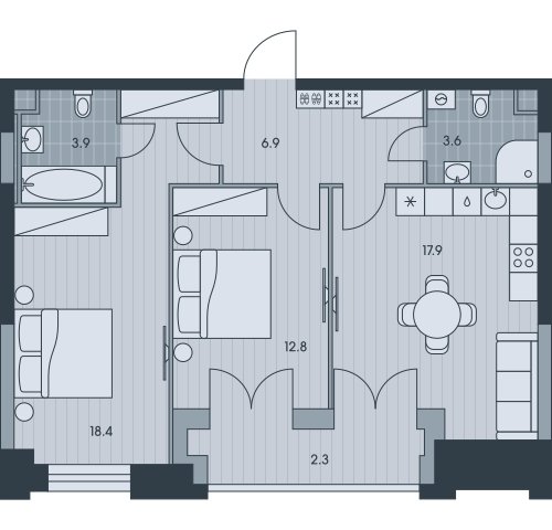 3-комнатная квартира без отделки, 65.8 м2, 34 этаж, сдача 3 квартал 2025 г., ЖК EVER, корпус 5 - объявление 2331858 - фото №1
