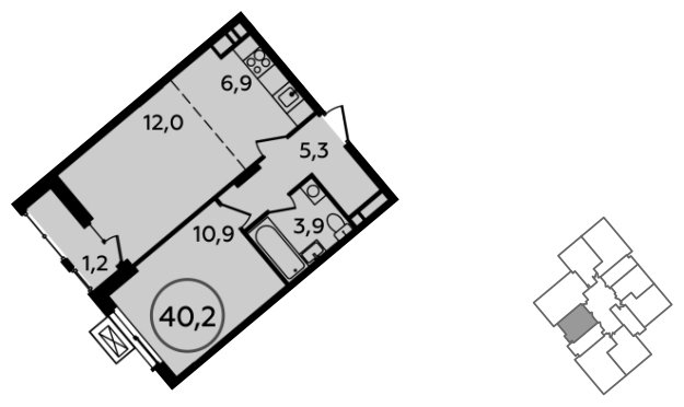 2-комнатная квартира (евро) без отделки, 40.2 м2, 7 этаж, сдача 4 квартал 2022 г., ЖК Прокшино, корпус 2.3 - объявление 1782739 - фото №1