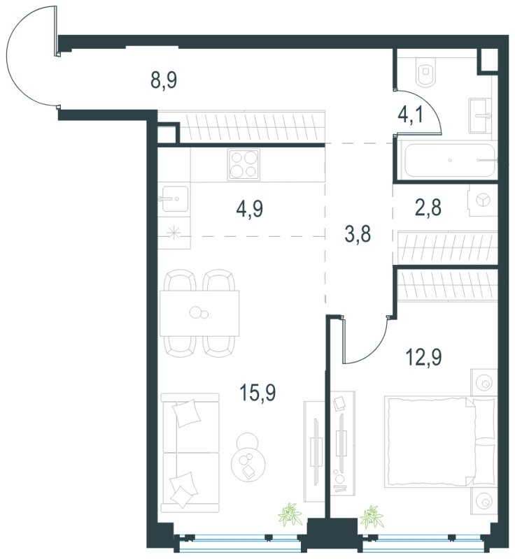 2-комнатная квартира без отделки, 53.3 м2, 37 этаж, сдача 2 квартал 2025 г., ЖК Level Мичуринский, корпус 1 - объявление 1775392 - фото №1