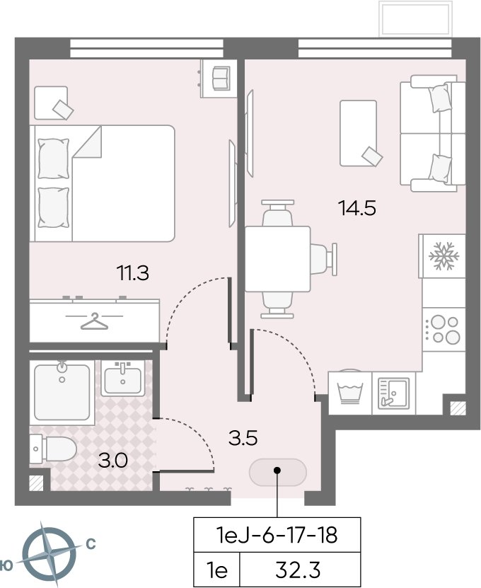 1-комнатная квартира с полной отделкой, 32.3 м2, 17 этаж, сдача 3 квартал 2024 г., ЖК Лучи, корпус 15 - объявление 1984876 - фото №1