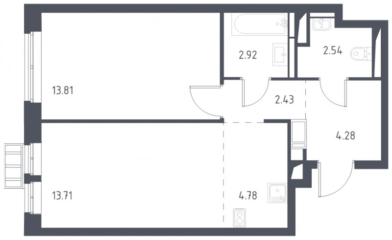 2-комнатная квартира с полной отделкой, 44.47 м2, 16 этаж, сдача 4 квартал 2023 г., ЖК Большое Путилково, корпус 21 - объявление 1805284 - фото №1