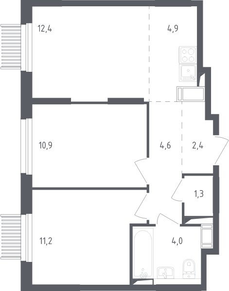 3-комнатная квартира с полной отделкой, 51.7 м2, 16 этаж, сдача 2 квартал 2025 г., ЖК Мытищи Парк, корпус 4 - объявление 2095861 - фото №1
