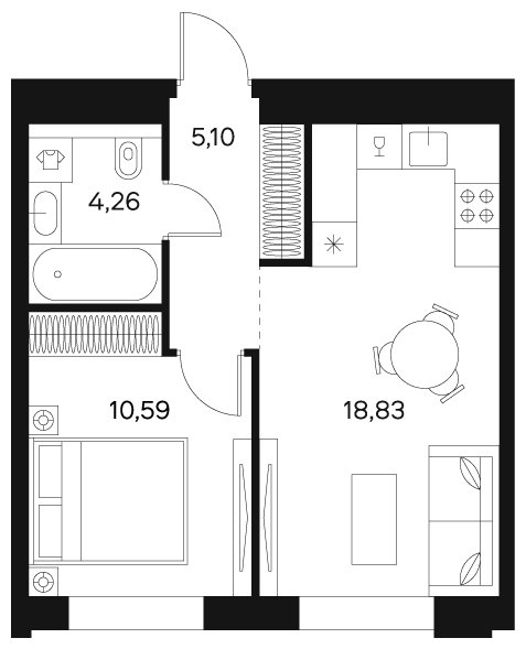 1-комнатная квартира без отделки, 38.78 м2, 5 этаж, сдача 4 квартал 2024 г., ЖК FØRST, корпус 2 - объявление 1968287 - фото №1