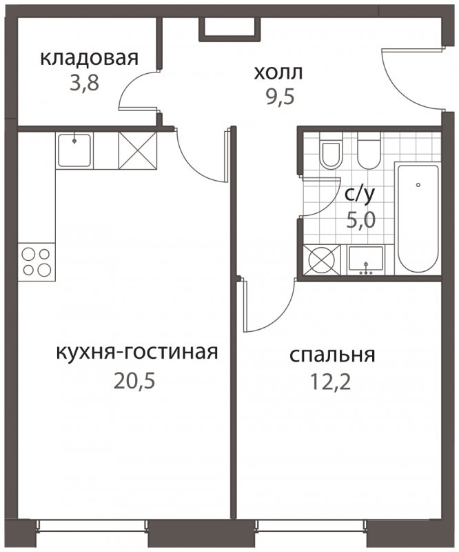 2-комнатная квартира (евро) без отделки, 51 м2, 1 этаж, дом сдан, ЖК HomeCity, корпус 5 - объявление 1295697 - фото №1
