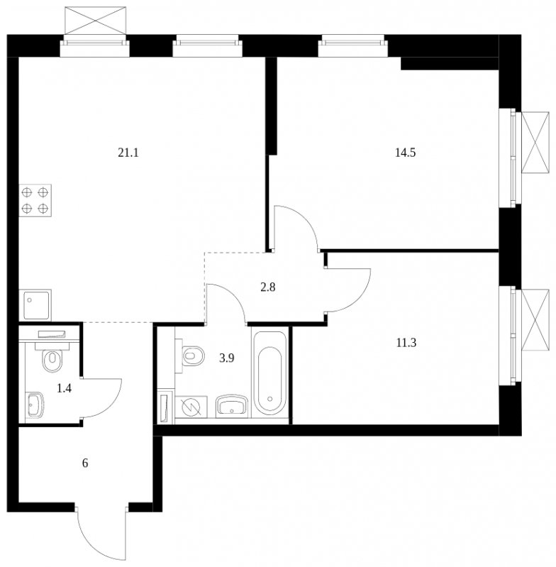 2-комнатная квартира с полной отделкой, 61 м2, 16 этаж, сдача 2 квартал 2023 г., ЖК Бусиновский парк, корпус 2.1 - объявление 1685816 - фото №1