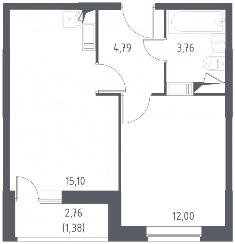 1-комнатная квартира с полной отделкой, 35.31 м2, 17 этаж, сдача 2 квартал 2022 г., ЖК Пригород Лесное, корпус 59 - объявление 1330022 - фото №1