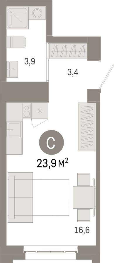 Студия с частичной отделкой, 23.9 м2, 2 этаж, сдача 3 квартал 2026 г., ЖК Квартал Метроном, корпус 1 - объявление 2330979 - фото №1