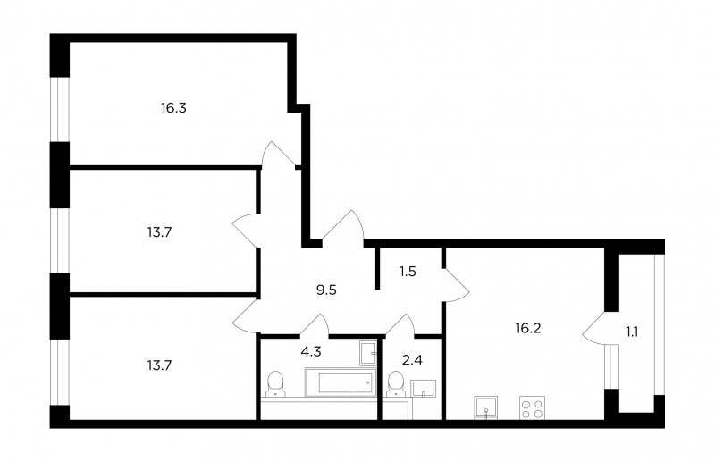 3-комнатная квартира без отделки, 79.22 м2, 12 этаж, дом сдан, ЖК Филатов Луг, корпус 1 - объявление 1648079 - фото №1