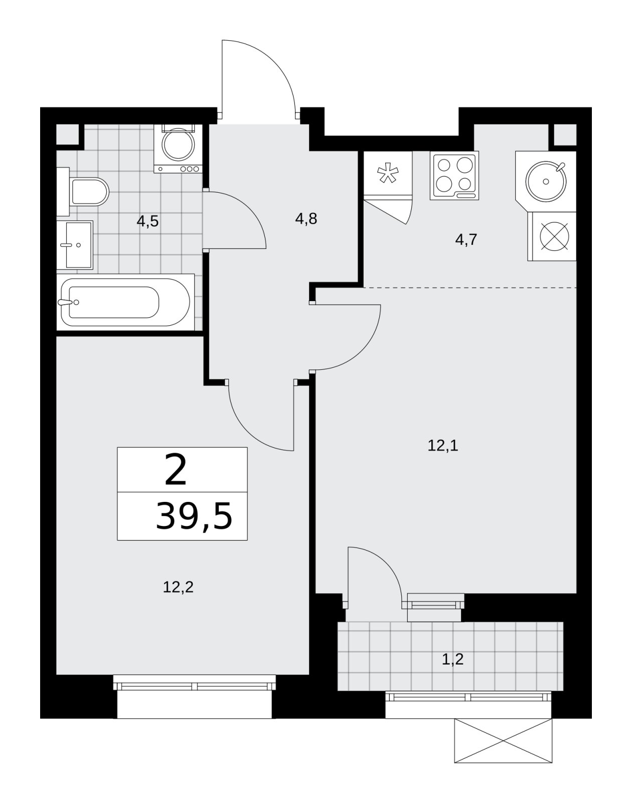 2-комнатная квартира (евро) без отделки, 39.5 м2, 2 этаж, сдача 4 квартал 2025 г., ЖК Бунинские кварталы, корпус 6.4 - объявление 2252673 - фото №1