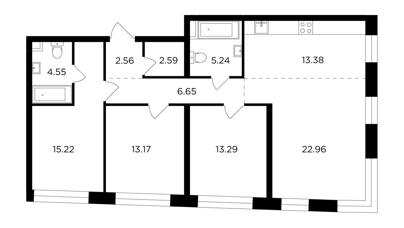 4-комнатная квартира без отделки, 99.62 м2, 7 этаж, сдача 4 квартал 2023 г., ЖК FORIVER, корпус 8 - объявление 2183223 - фото №1