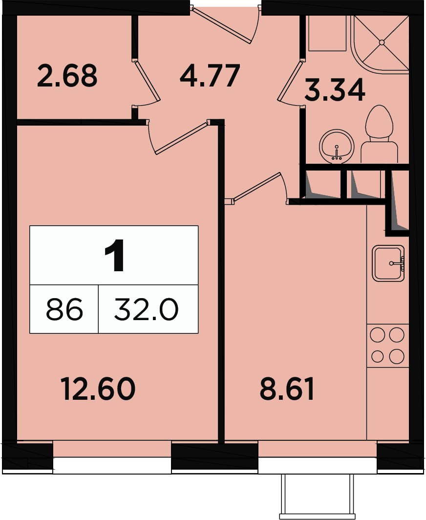 1-комнатные апартаменты без отделки, 30.5 м2, 5 этаж, дом сдан, ЖК Легендарный Квартал на Березовой  аллее, корпус 1 - объявление 2349037 - фото №1