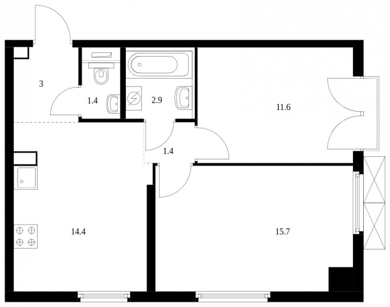 2-комнатная квартира с полной отделкой, 50.4 м2, 2 этаж, сдача 2 квартал 2024 г., ЖК Академика Павлова, корпус 56 - объявление 1746493 - фото №1