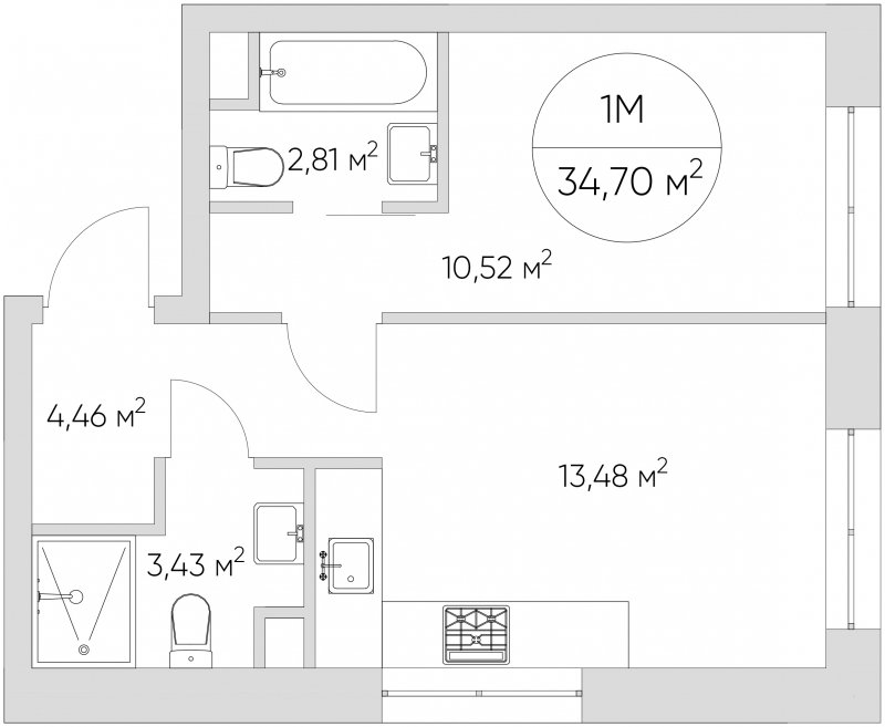1-комнатные апартаменты с частичной отделкой, 34.7 м2, 13 этаж, сдача 1 квартал 2024 г., ЖК N'ICE LOFT, корпус 5 - объявление 1703227 - фото №1