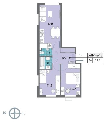 2-комнатная квартира 2 м2, 14 этаж, сдача 4 квартал 2022 г., ЖК Лучи, корпус 12 - объявление 1749902 - фото №1