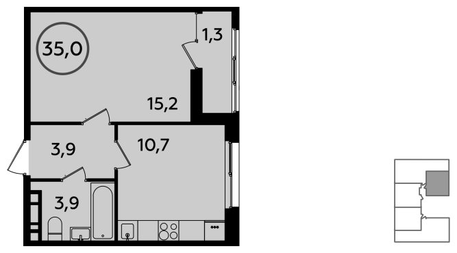 1-комнатная квартира без отделки, 35 м2, 14 этаж, сдача 1 квартал 2023 г., ЖК Прокшино, корпус 3.1 - объявление 1410683 - фото №1