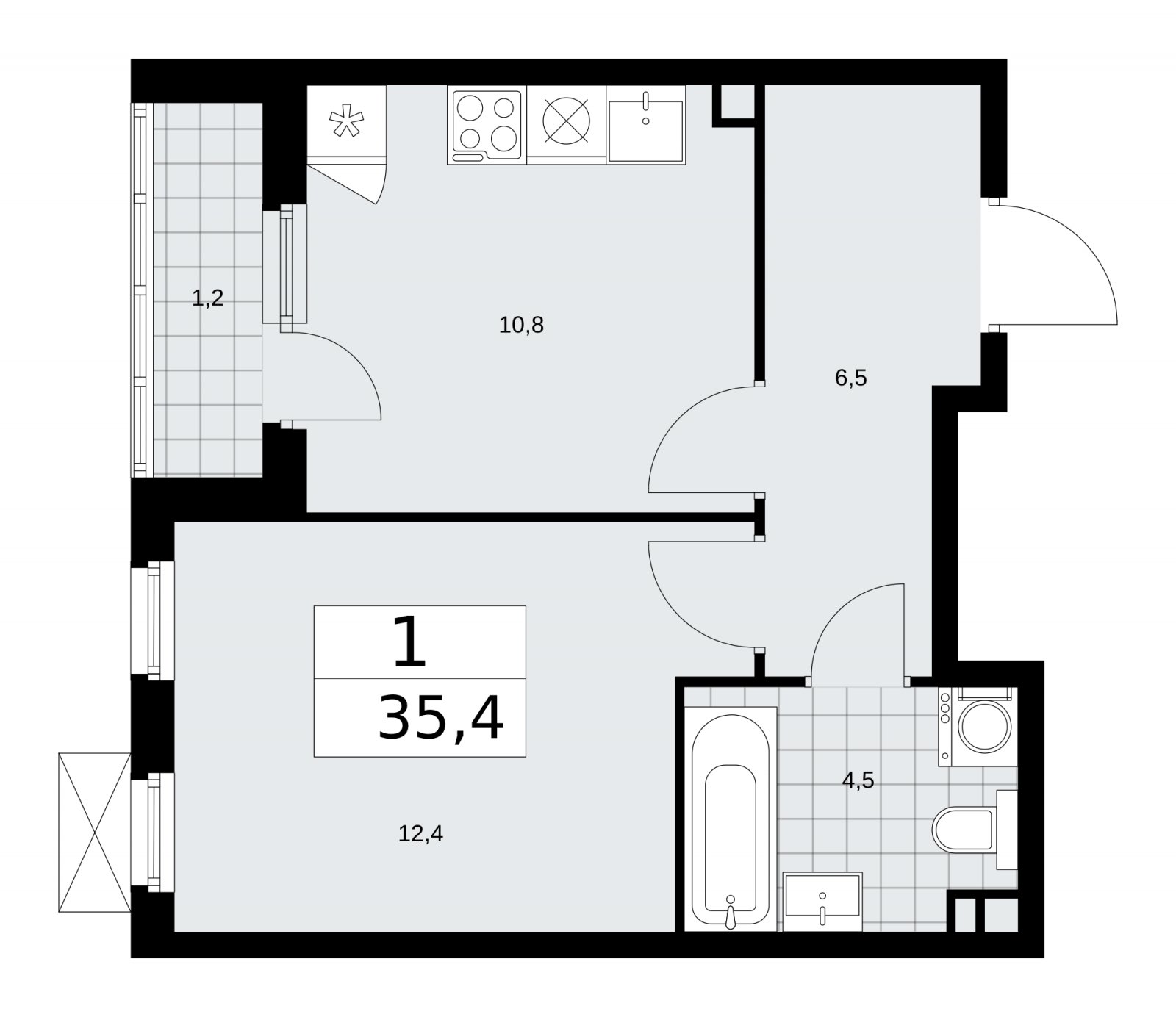 1-комнатная квартира без отделки, 35.4 м2, 2 этаж, сдача 1 квартал 2026 г., ЖК Прокшино, корпус 11.2.1 - объявление 2269894 - фото №1