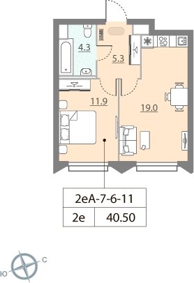 1-комнатная квартира без отделки, 40.1 м2, 11 этаж, сдача 2 квартал 2023 г., ЖК ЗИЛАРТ, корпус 13 - объявление 2123475 - фото №1
