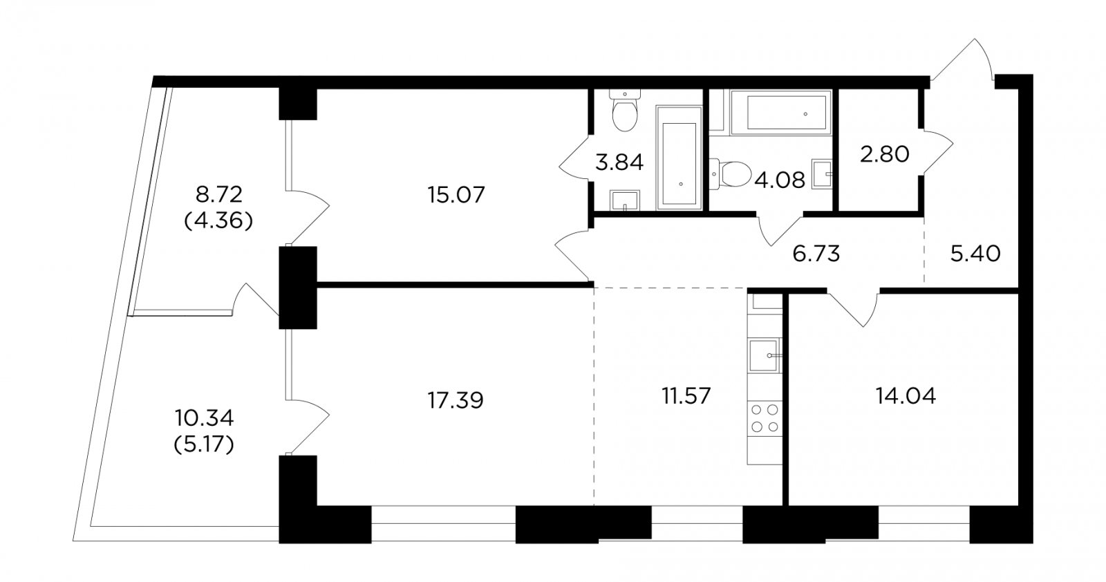 3-комнатная квартира без отделки, 90.45 м2, 9 этаж, сдача 4 квартал 2023 г., ЖК FORIVER, корпус 7 - объявление 2161218 - фото №1
