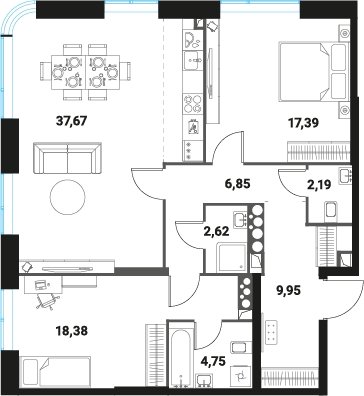 3-комнатная квартира без отделки, 99.8 м2, 21 этаж, сдача 1 квартал 2024 г., ЖК Инноватор, корпус Б - объявление 2260484 - фото №1