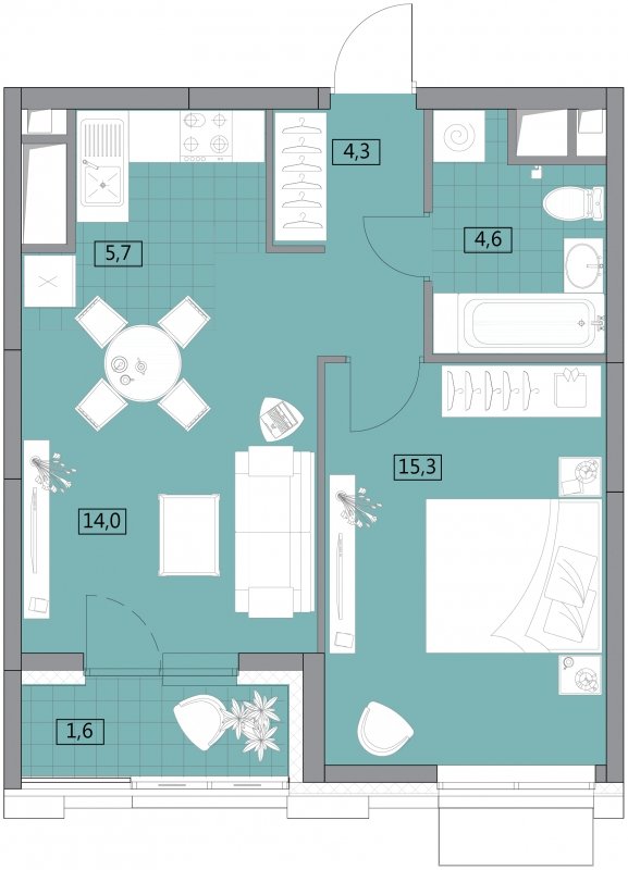2-комнатная квартира (евро) без отделки, 45.49 м2, 17 этаж, сдача 2 квартал 2022 г., ЖК Вестердам, корпус 3 - объявление 1569351 - фото №1