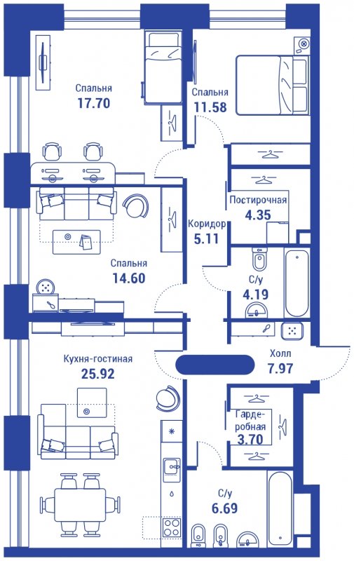 4-комнатная квартира (евро) с полной отделкой, 101.81 м2, 2 этаж, сдача 3 квартал 2024 г., ЖК iLove, корпус 2 - объявление 1544070 - фото №1