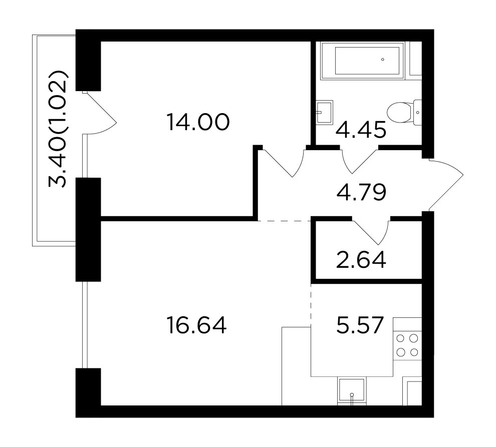 2-комнатная квартира без отделки, 49.11 м2, 15 этаж, сдача 4 квартал 2023 г., ЖК FORIVER, корпус 9 - объявление 2286533 - фото №1