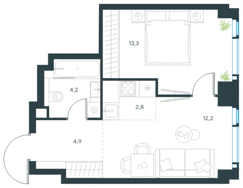 2-комнатная квартира без отделки, 37.4 м2, 49 этаж, сдача 2 квартал 2025 г., ЖК Level Мичуринский, корпус 1 - объявление 1776014 - фото №1