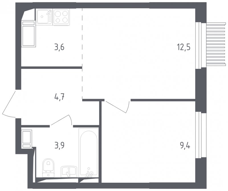 2-комнатная квартира с полной отделкой, 34.1 м2, 4 этаж, сдача 2 квартал 2025 г., ЖК Мытищи Парк, корпус 4 - объявление 1848426 - фото №1
