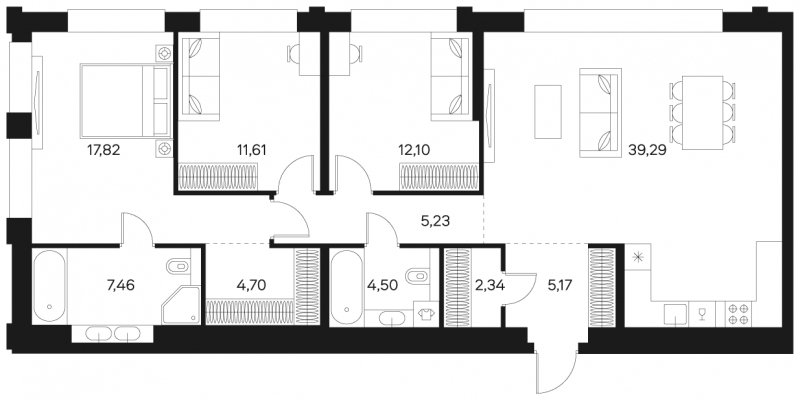 3-комнатная квартира без отделки, 109.84 м2, 14 этаж, сдача 4 квартал 2024 г., ЖК FØRST, корпус 2 - объявление 1943030 - фото №1