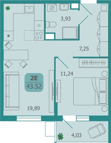 2-комнатная квартира без отделки, 43.52 м2, 6 этаж, сдача 2 квартал 2025 г., ЖК Десятка, корпус 7 - объявление 2330712 - фото №1