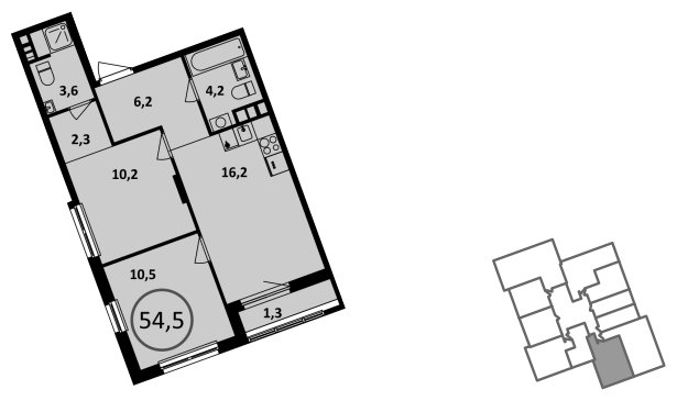 2-комнатная квартира без отделки, 54.9 м2, 4 этаж, сдача 1 квартал 2023 г., ЖК Испанские кварталы, корпус 6.4 - объявление 1886054 - фото №1