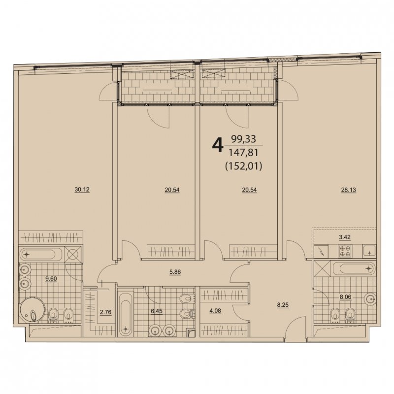 4-комнатная квартира без отделки, 152.01 м2, 2 этаж, дом сдан, ЖК Prizma, корпус 1 - объявление 1330386 - фото №1