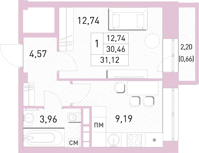 1-комнатная квартира с полной отделкой, 30.9 м2, 14 этаж, сдача 2 квартал 2023 г., ЖК Столичный, корпус 24 - объявление 2065857 - фото №1
